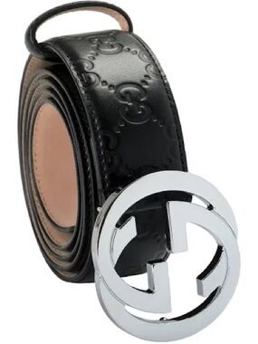 Gucci Black Guccissima Leather Belt with Silver Double G Buckle